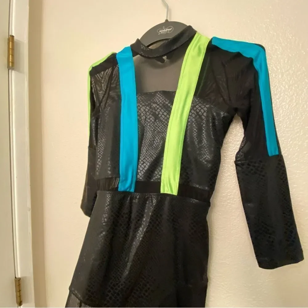 Revolution Dance black neon unitard costume ELECTRIC TOUCH RC22775 LC child